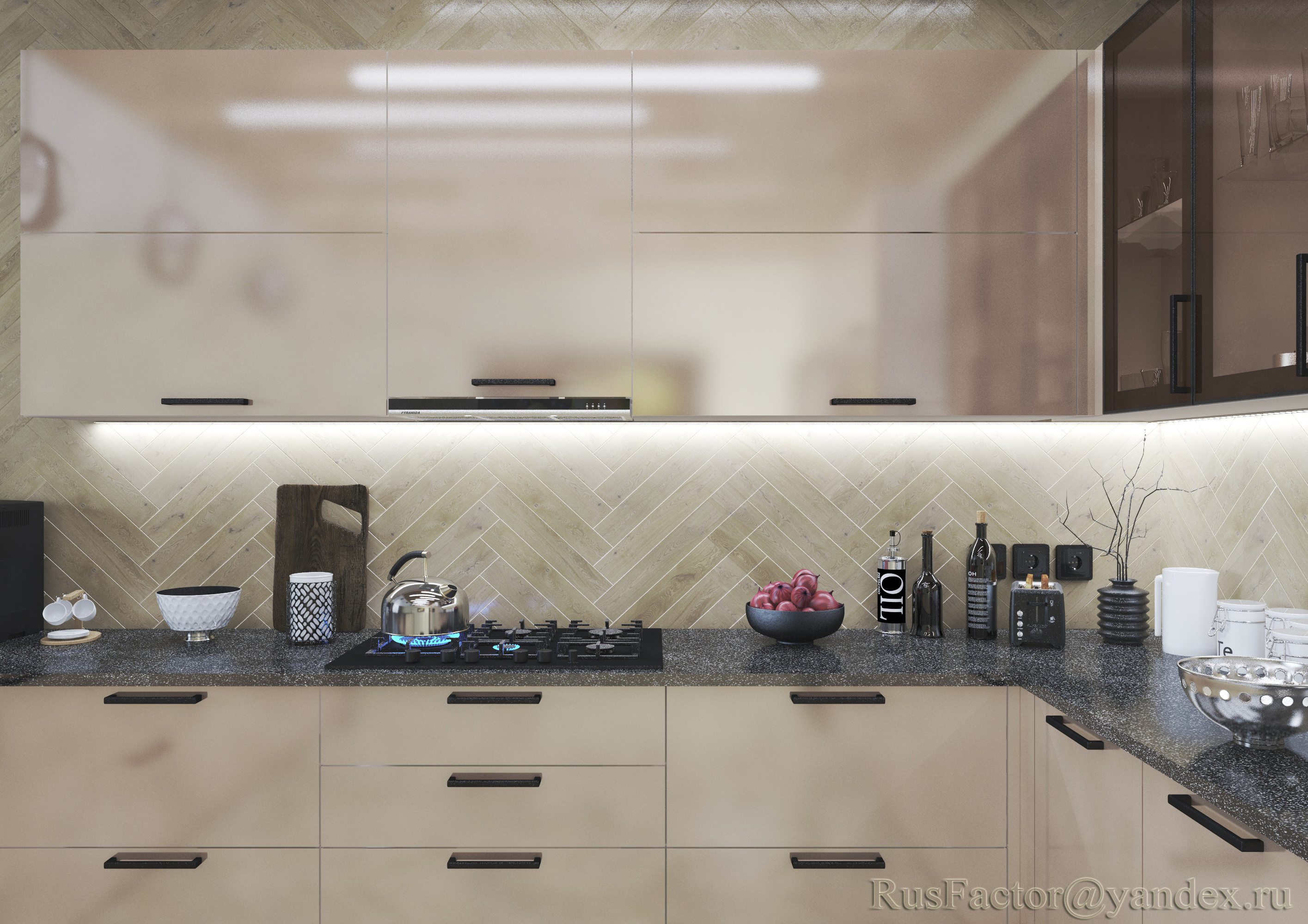 Grande cuisine moderne en U (éclairage jour et soir) dans 3d max vray 3.0 image