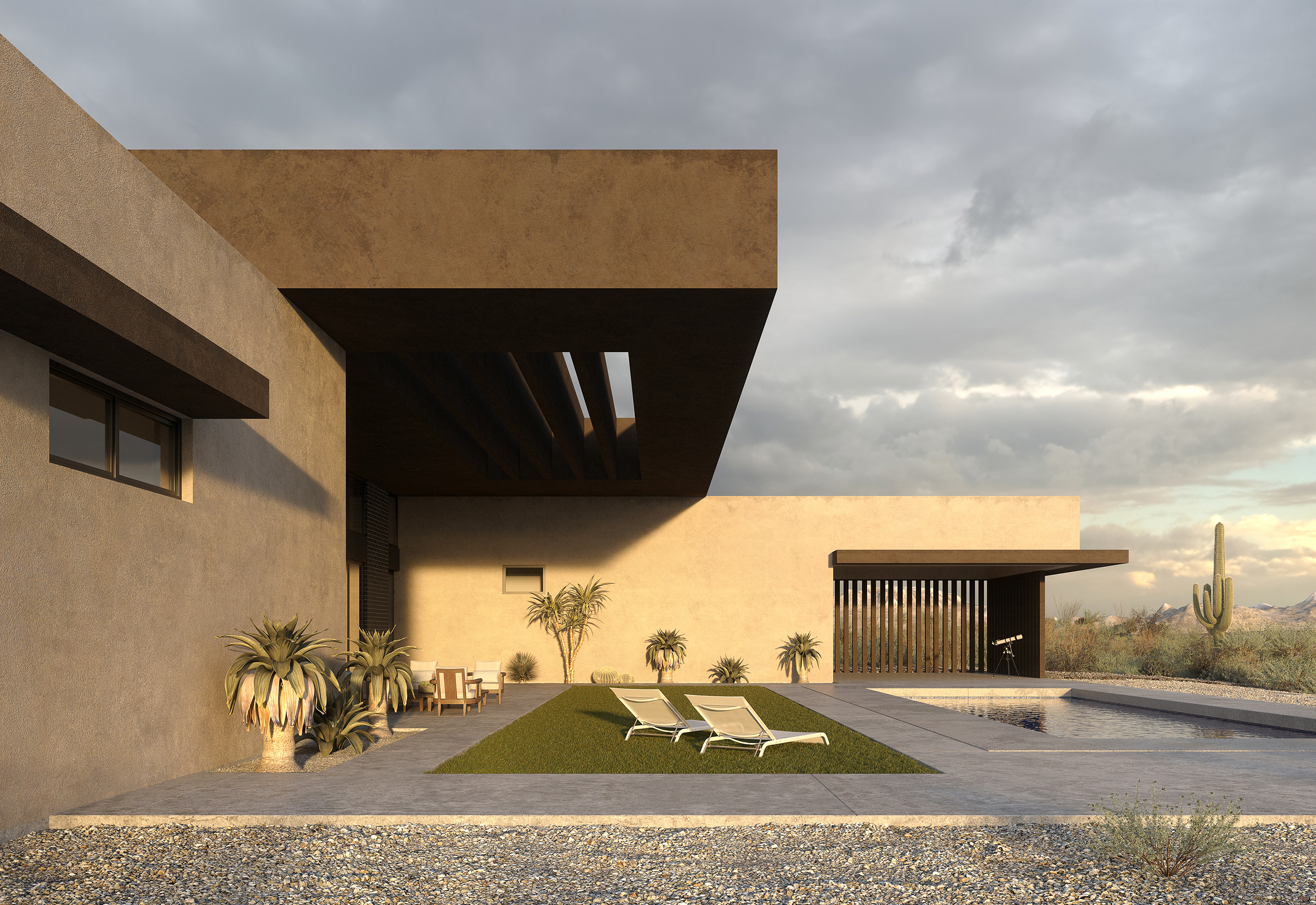 imagen de casa de cantos rodados en 3d max corona render