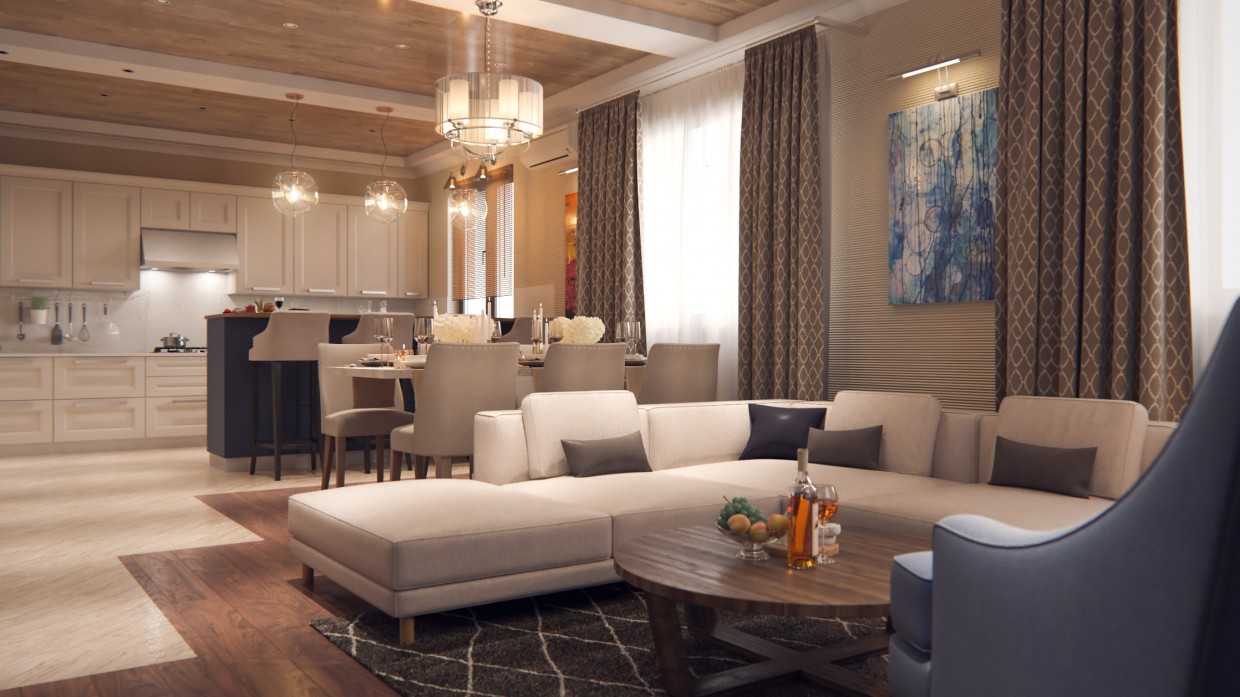 imagen de Sala de estar en 3d max corona render