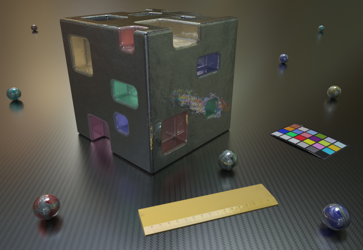 Cubo metallo em Blender Thea render imagem