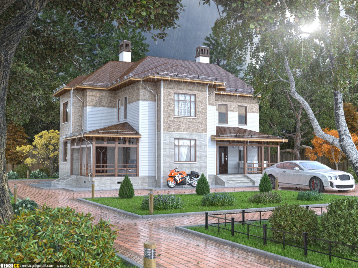 Cottage - camera estate, autunno, visualizzazione di notte in 3d max corona render immagine