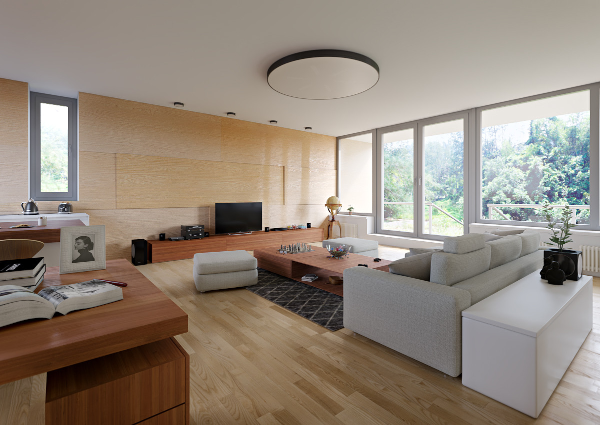 imagen de sala de estar en 3d max corona render