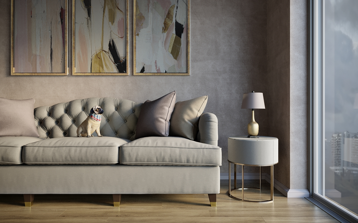 imagen de interior art déco en 3d max corona render