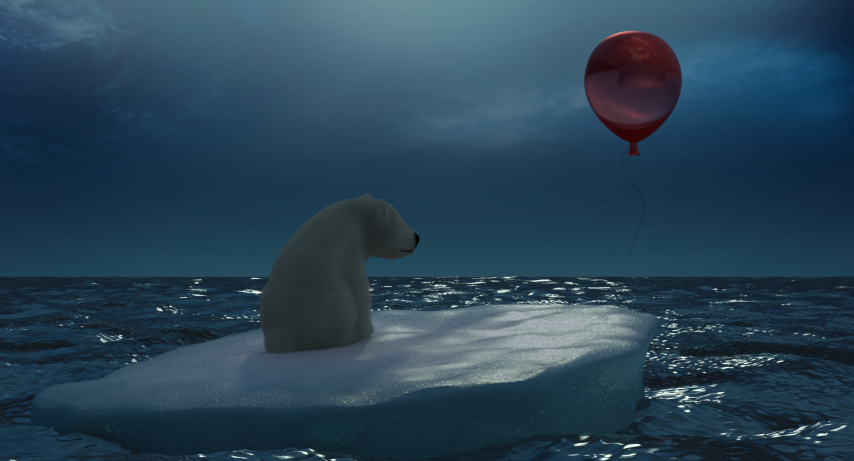 Orso polare con un palloncino rosso in 3d max vray 3.0 immagine