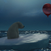 Orso polare con un palloncino rosso