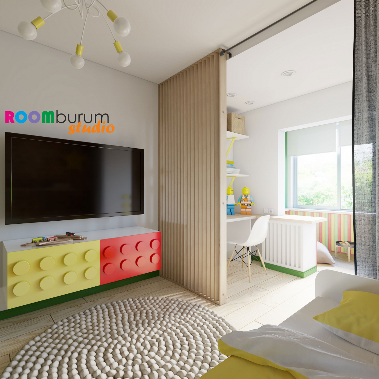 Children's room in the style of LEGO in 3d max corona render image