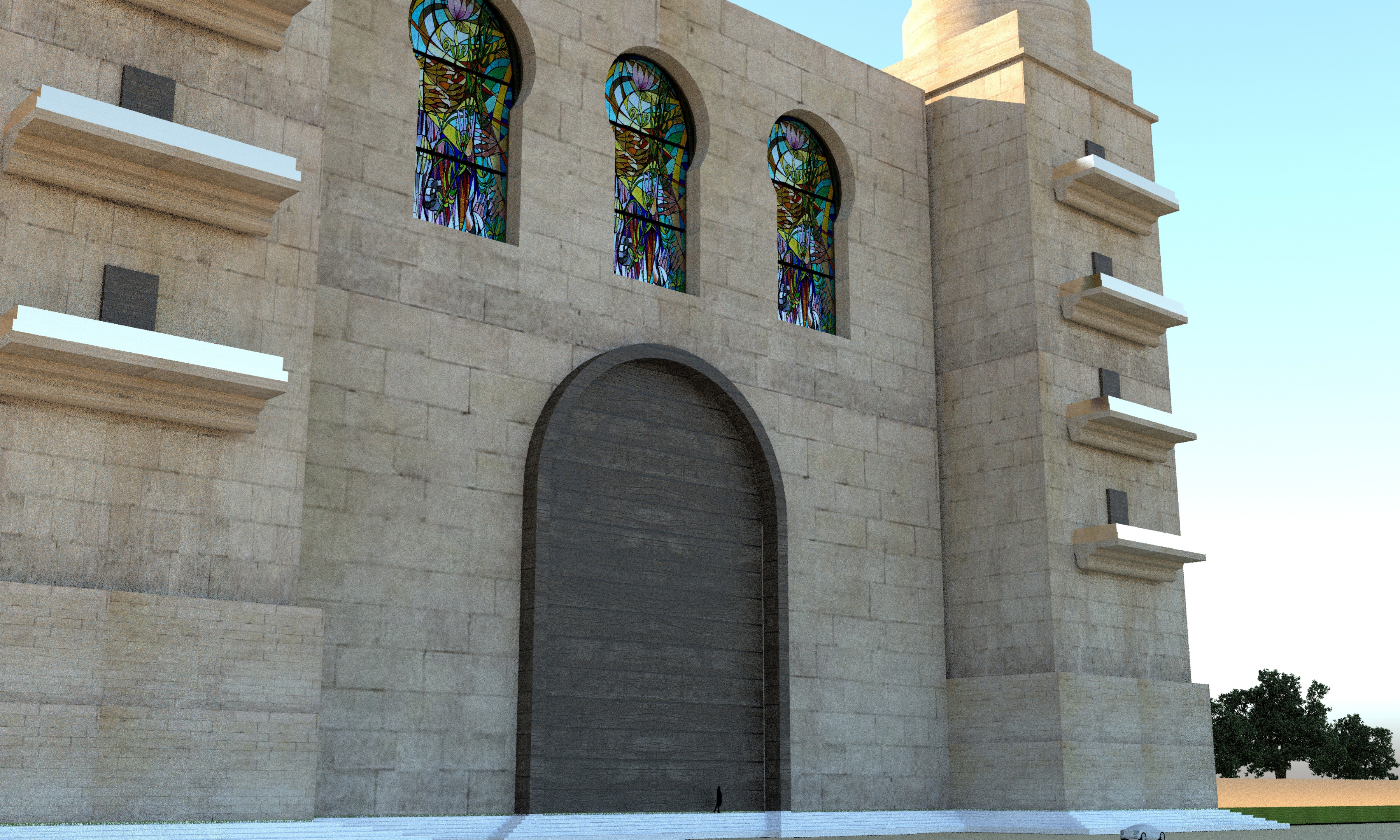 Cathédrale fictive avec tours dorées dans AutoCAD vray 3.0 image