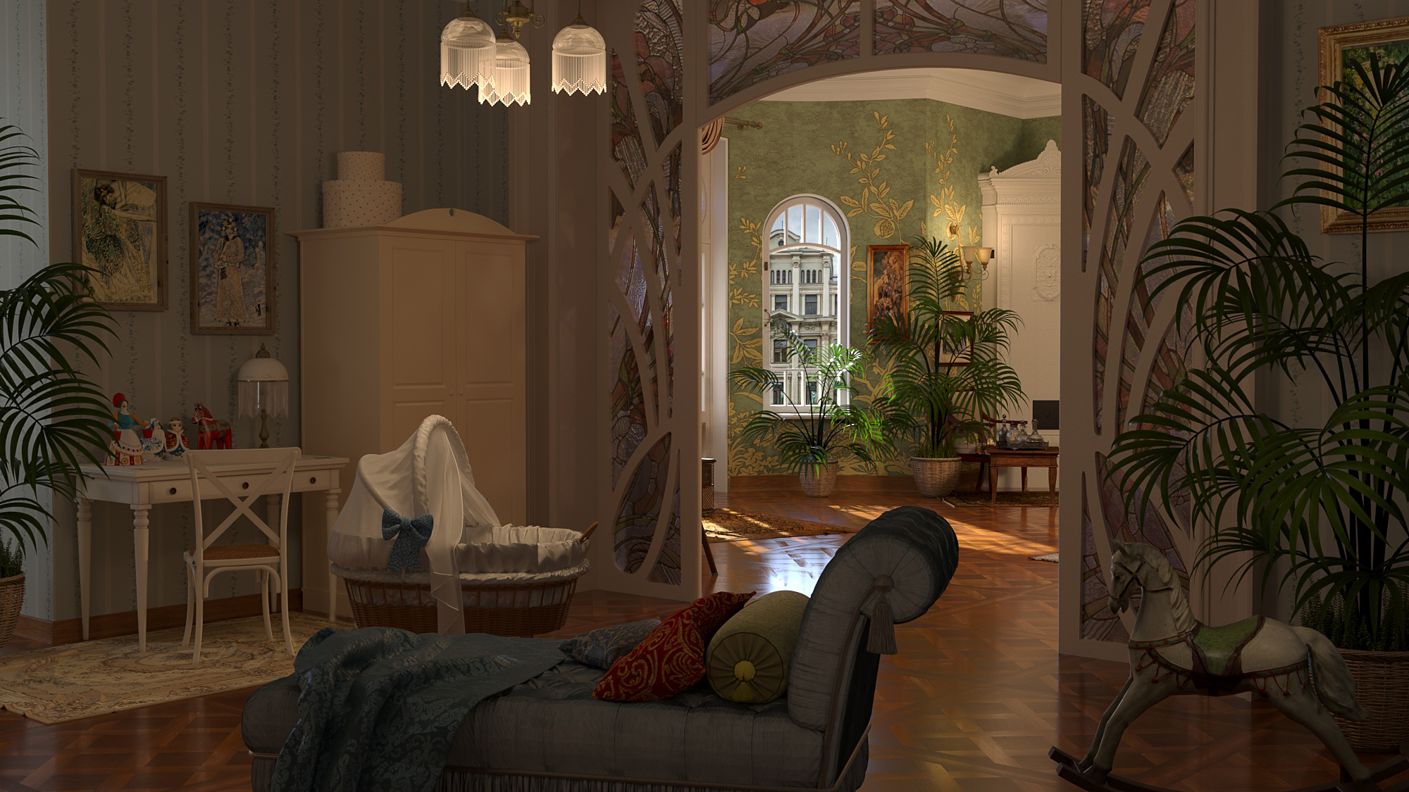 Esquisse du décor "Appartement de Vroubel" dans 3d max corona render image