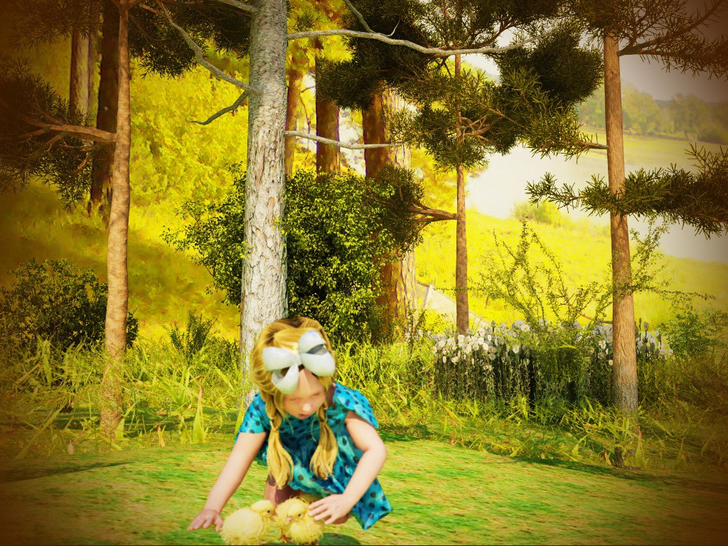 girl with chickens в Cinema 4d vray зображення