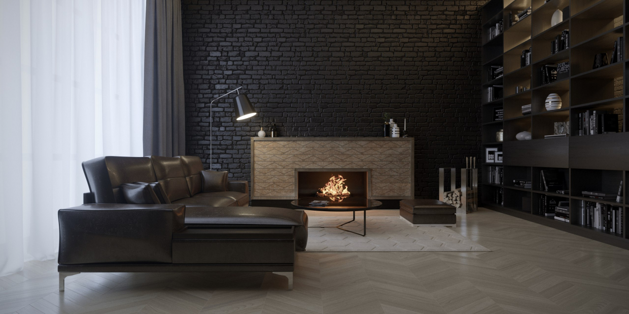 imagen de Loft con chimenea en 3d max corona render