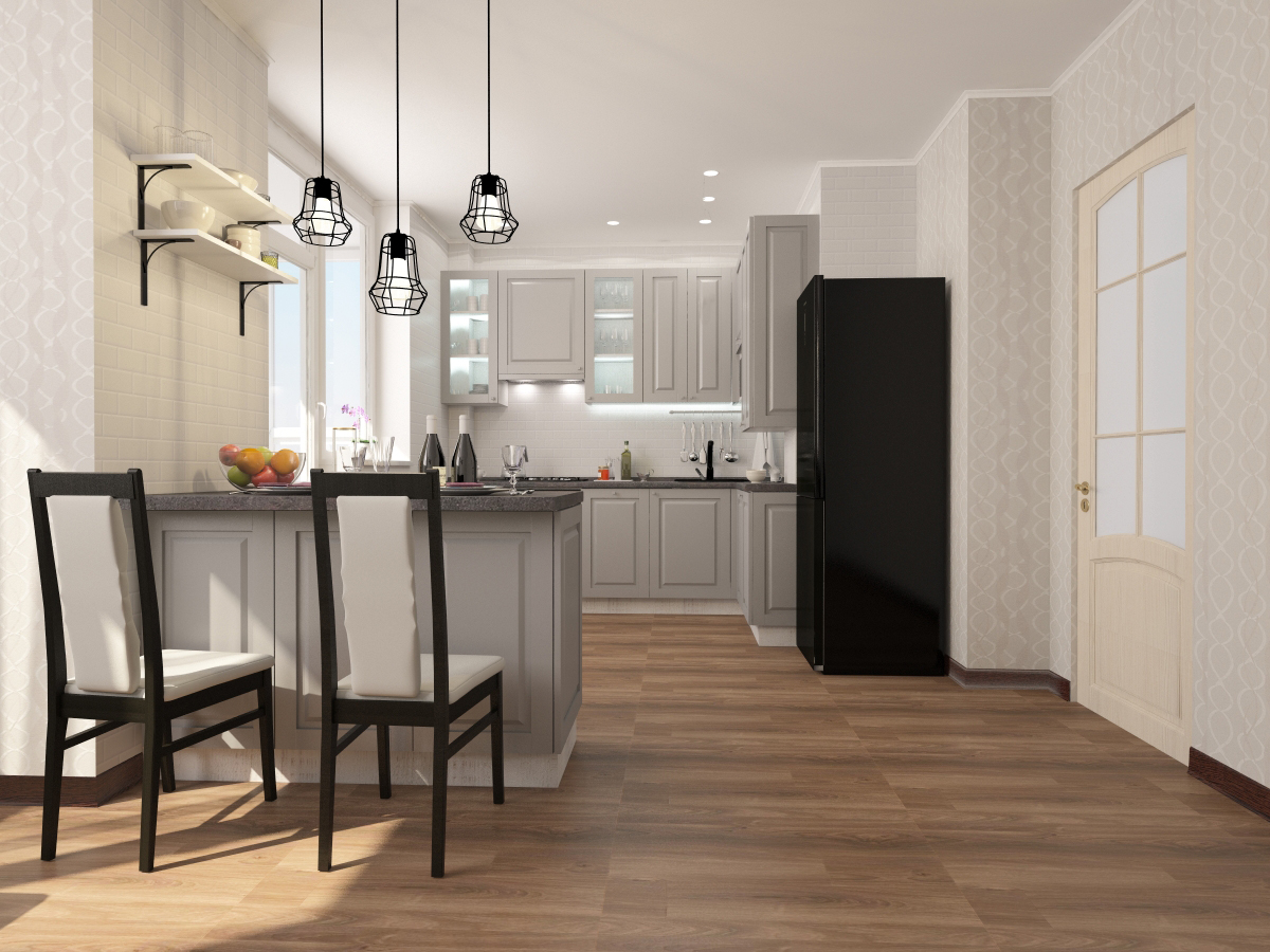 imagen de cocina moderna clásica en 3d max vray 3.0