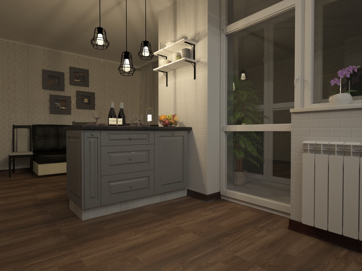 imagen de cocina moderna clásica en 3d max vray 3.0