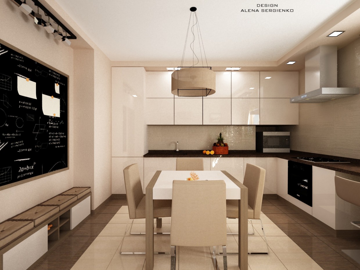 imagen de Cocina con un tablero de práctica con los niños en 3d max vray