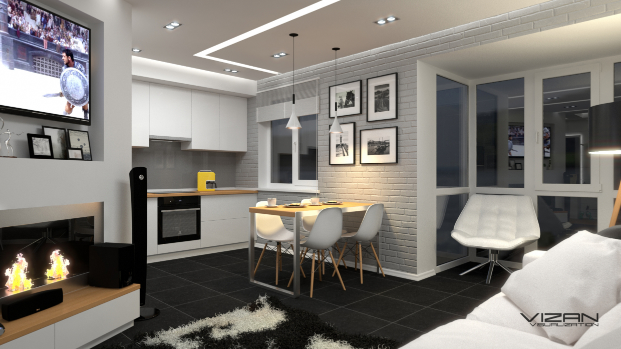 imagen de Estudio de cocina en estilo loft en SketchUp vray 3.0