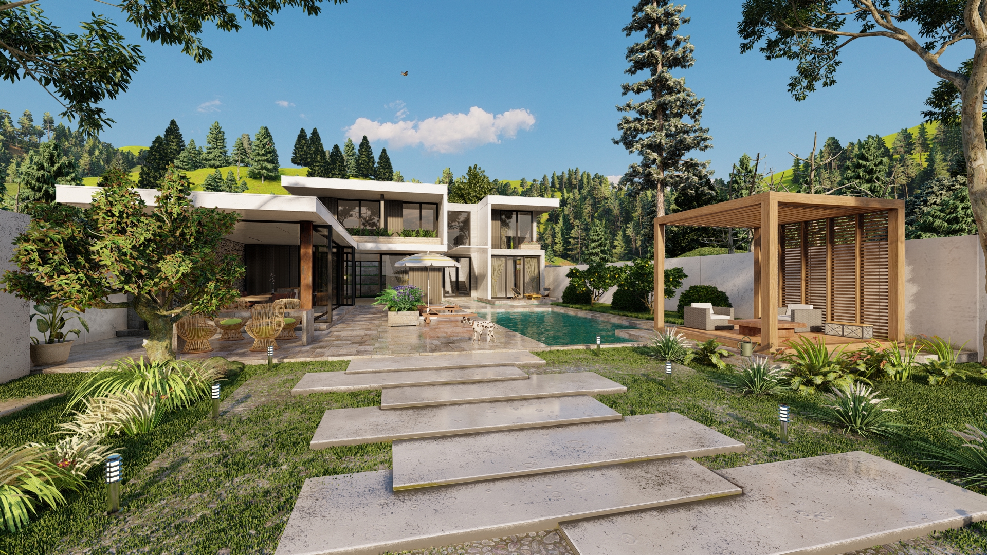 Villa au bord du lac dans 3d max Standard image