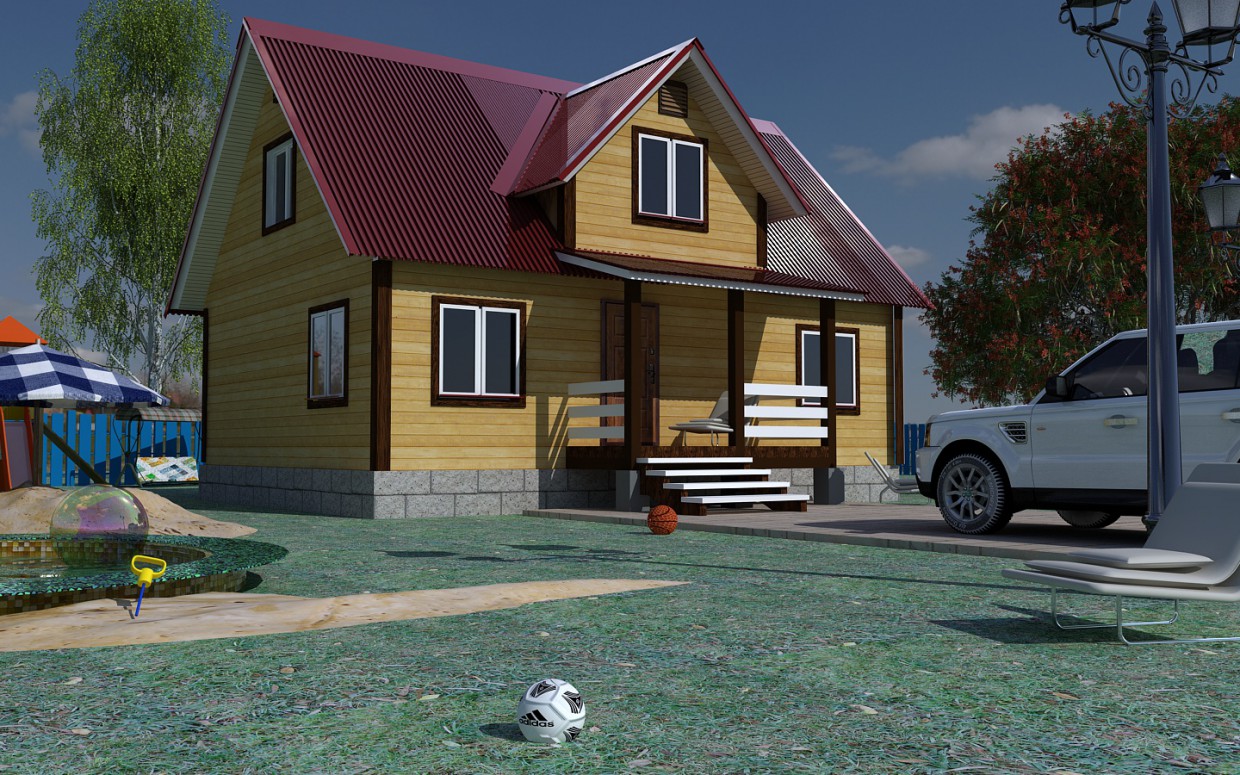 render country-house in Cinema 4d vray image