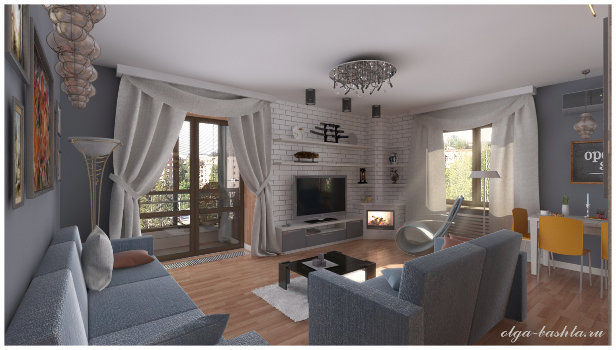 Sala de estar com lareira em 3d max vray 3.0 imagem