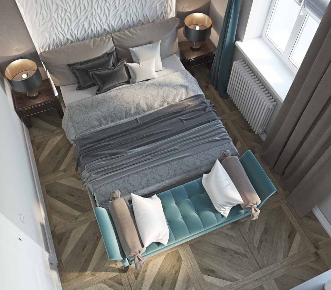 Chambre à coucher avec des éléments «art nouveau» dans 3d max corona render image