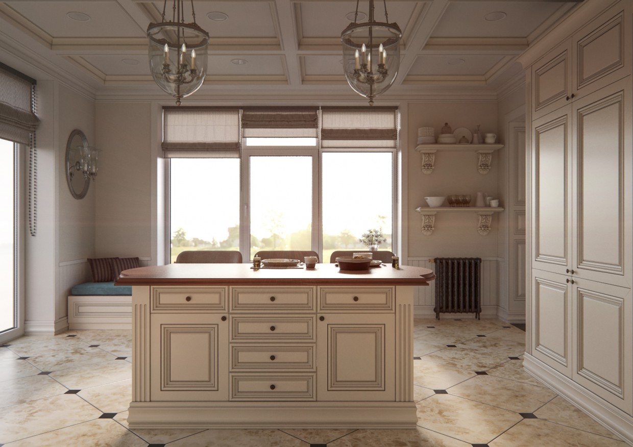 Cucina + soggiorno in 3d max corona render immagine