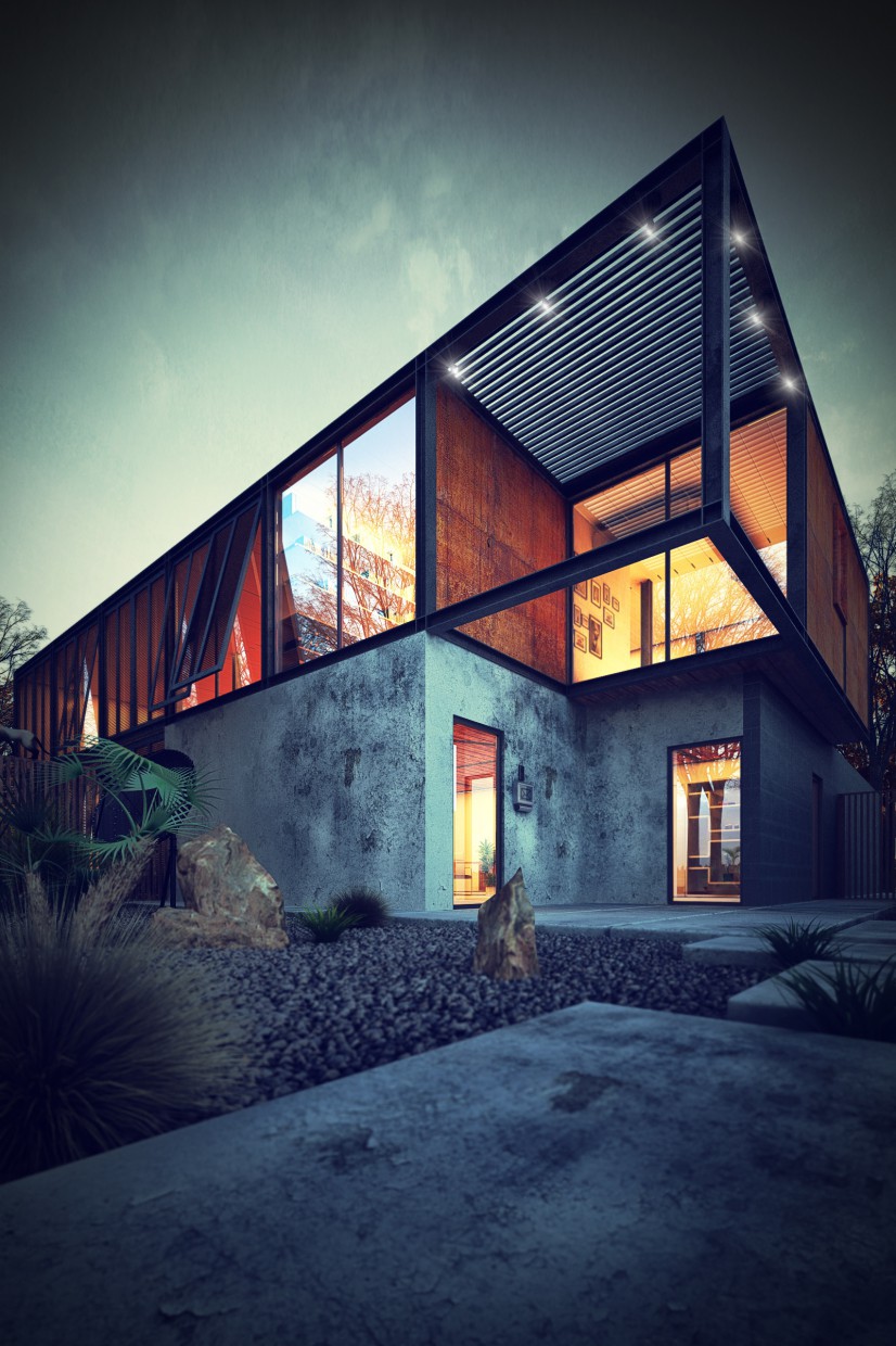 Metal House 3d max vray में प्रस्तुत छवि