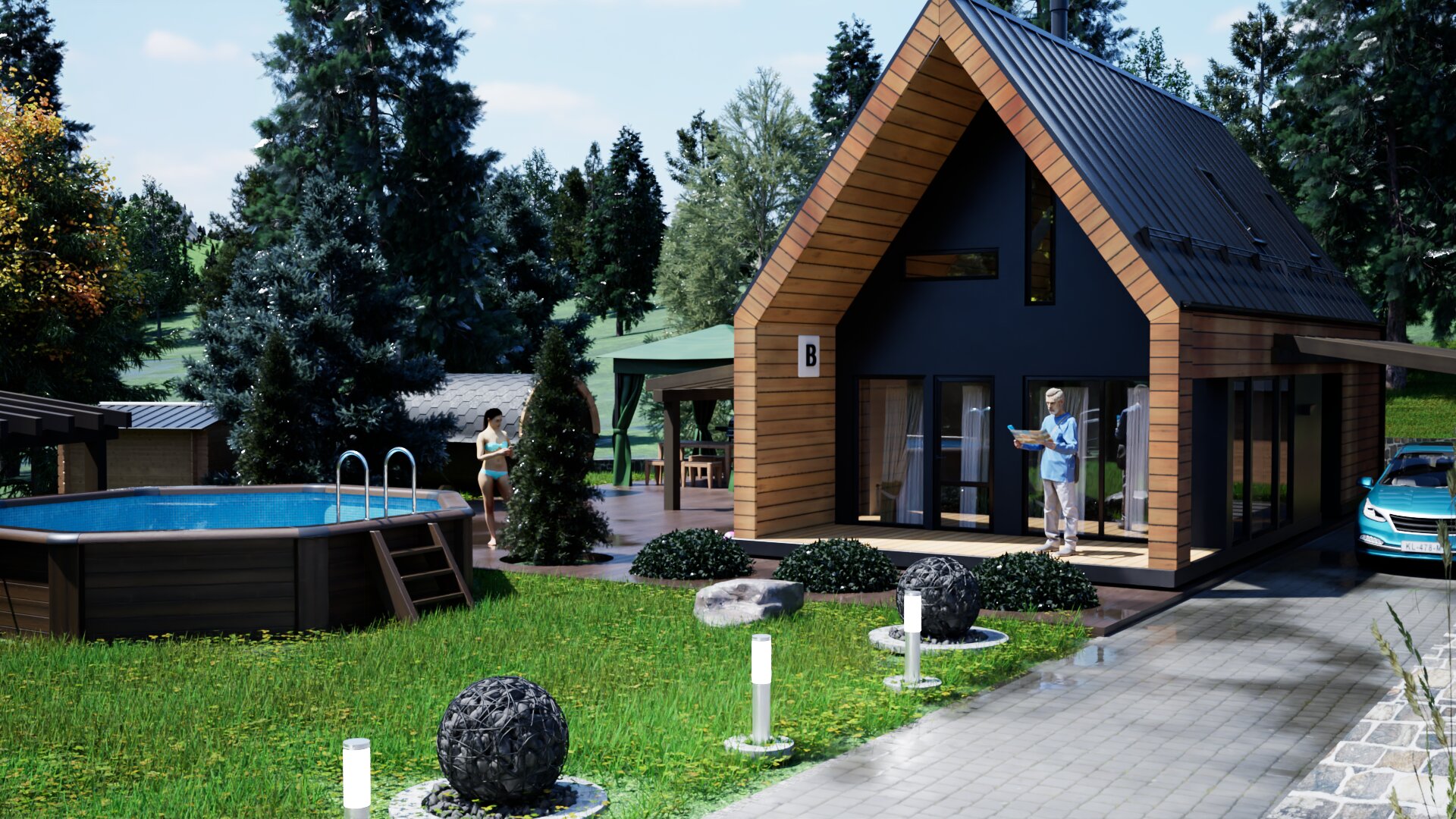 Cottage town in 3d max Standard image