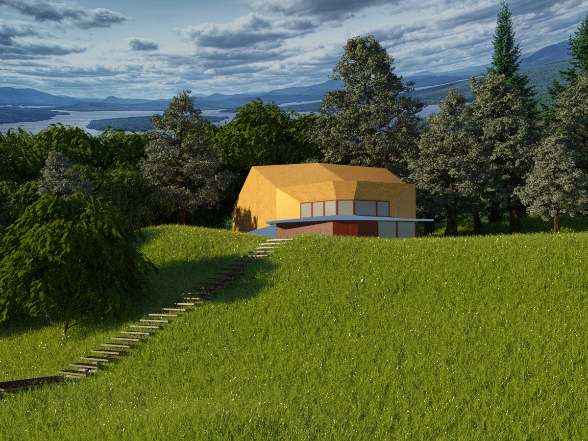 Kır evi in 3d max corona render resim