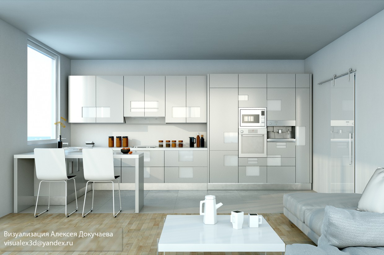 cucina, migimalizm. in 3d max vray immagine