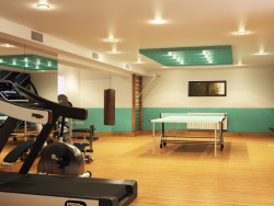 Sports room in a basement