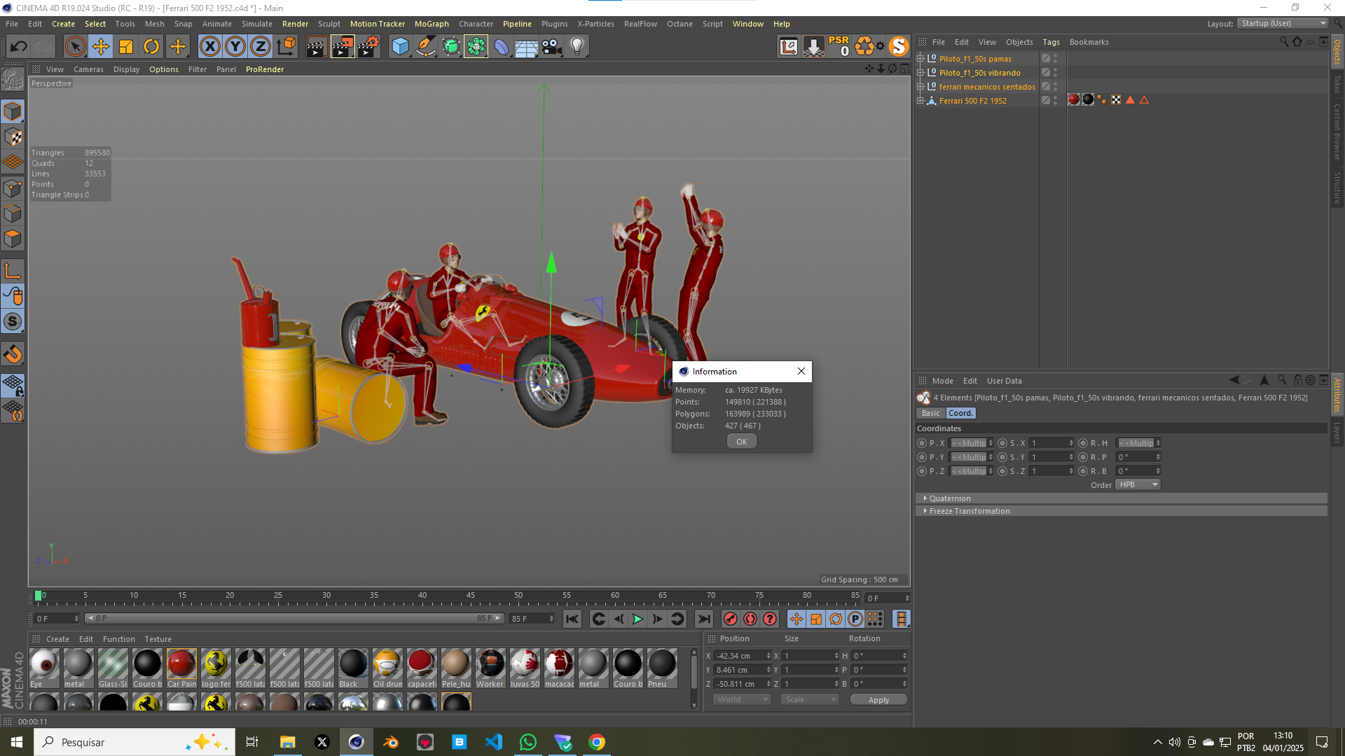 Ferrari 500 F2 1952 and Team em Cinema 4d Standard imagem