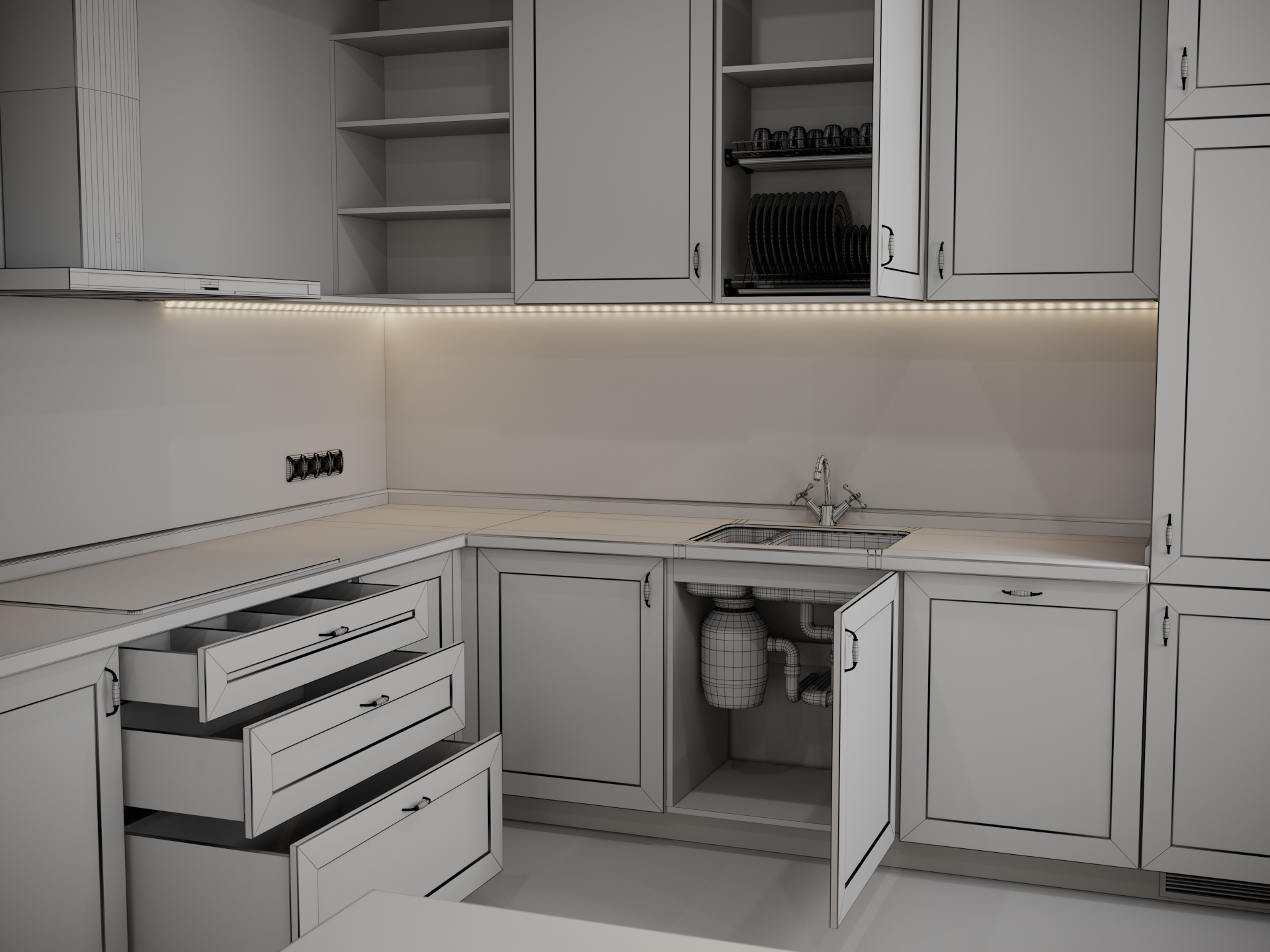 Cucina in 3d max corona render immagine