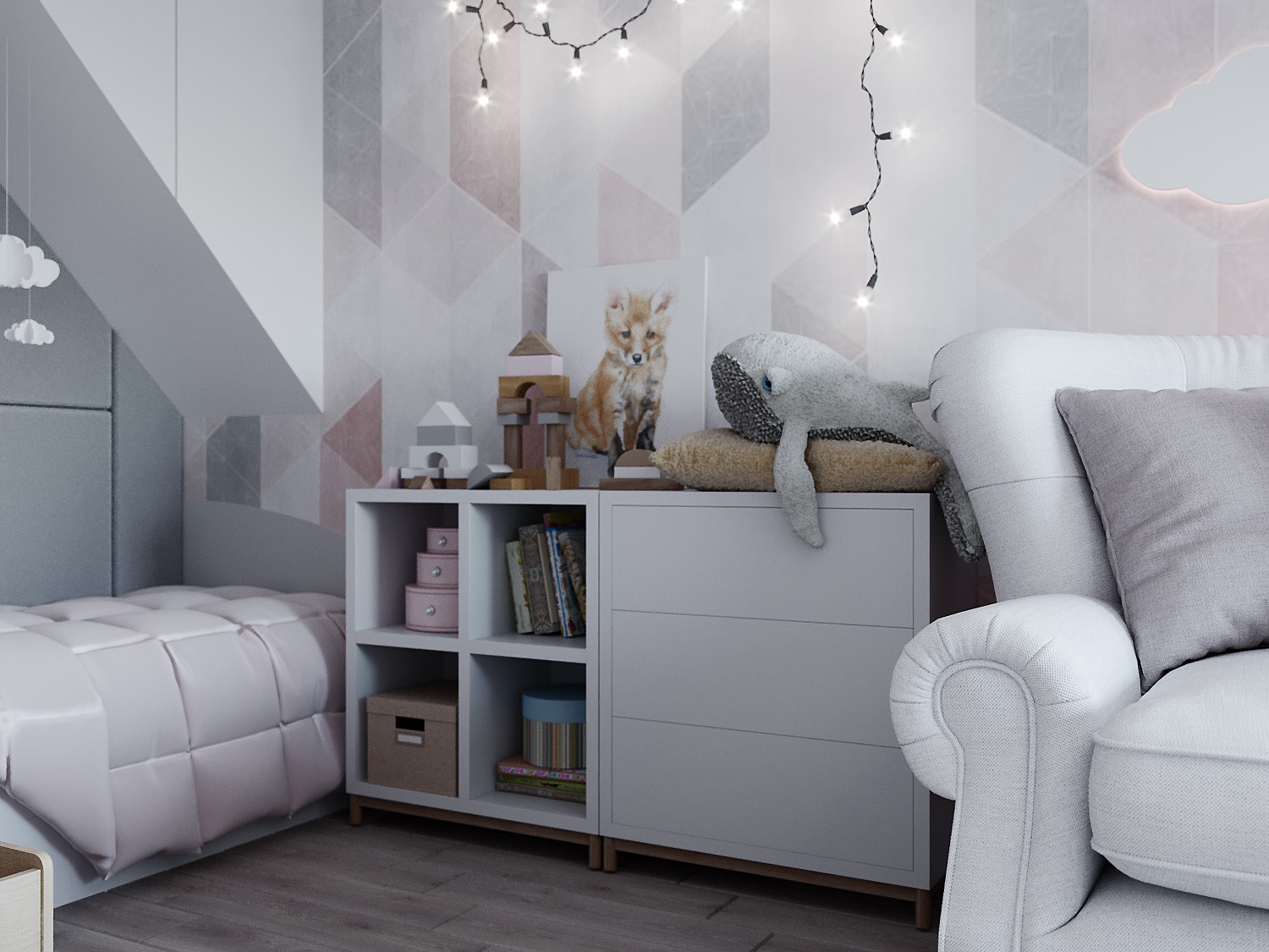 Chambre d'enfant pour une petite fille dans 3d max corona render image