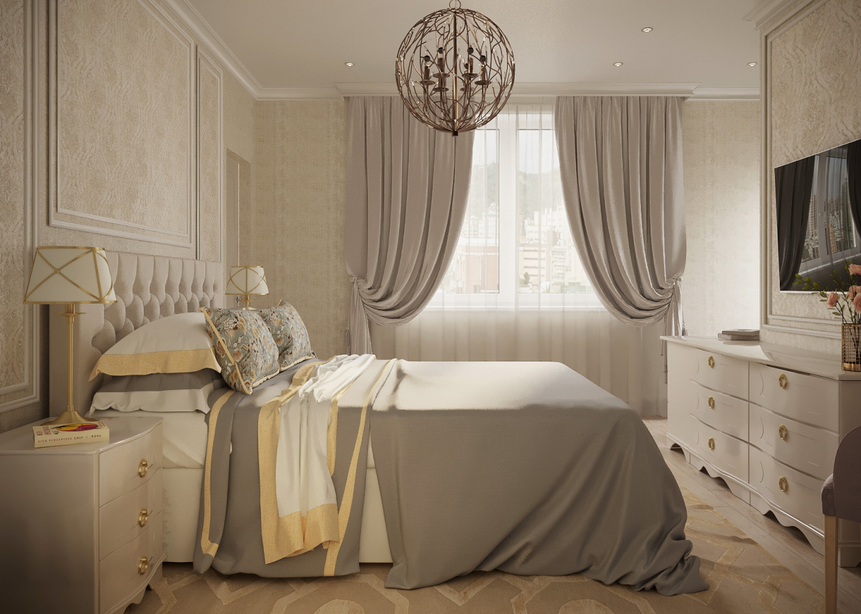 Camera da letto in stile classico in 3d max corona render immagine