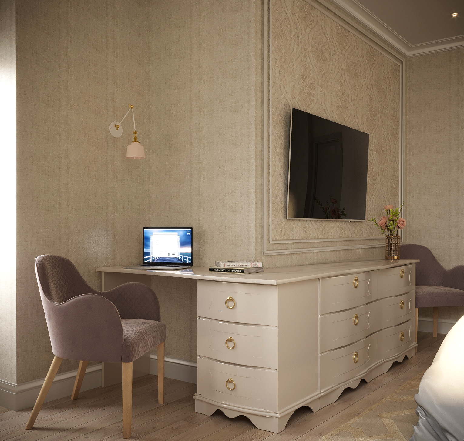 Quarto de estilo clássico em 3d max corona render imagem