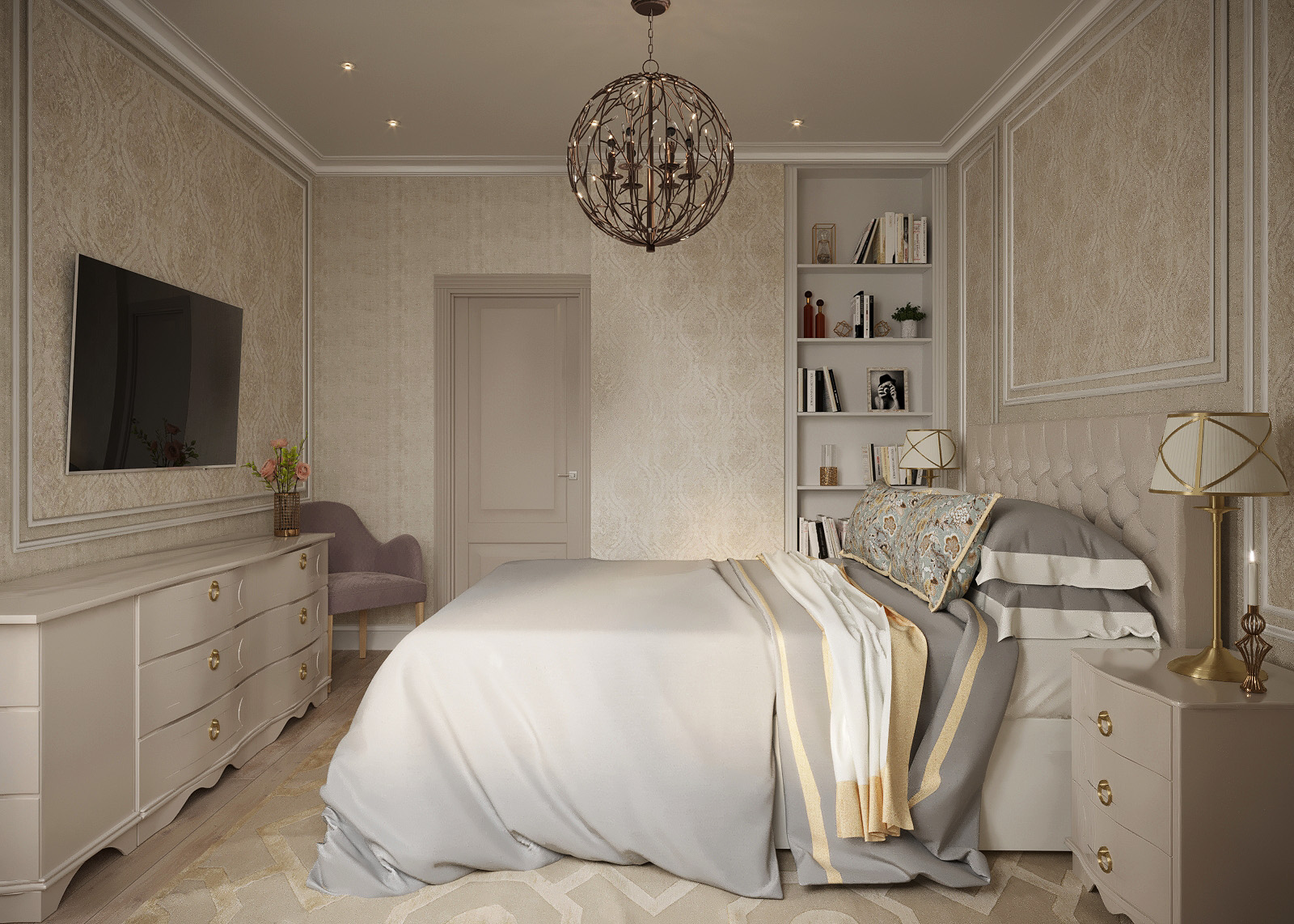 Quarto de estilo clássico em 3d max corona render imagem