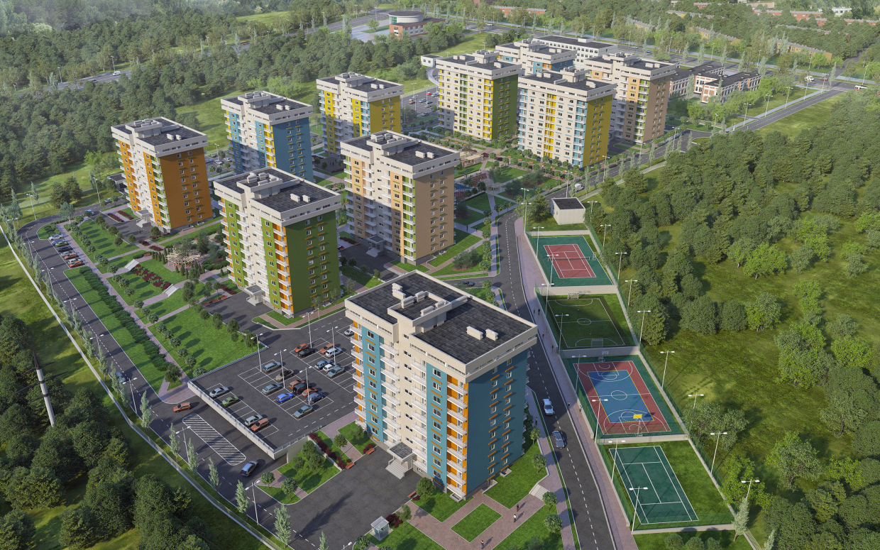 Residential complex "First quarter" in 3d max corona render image