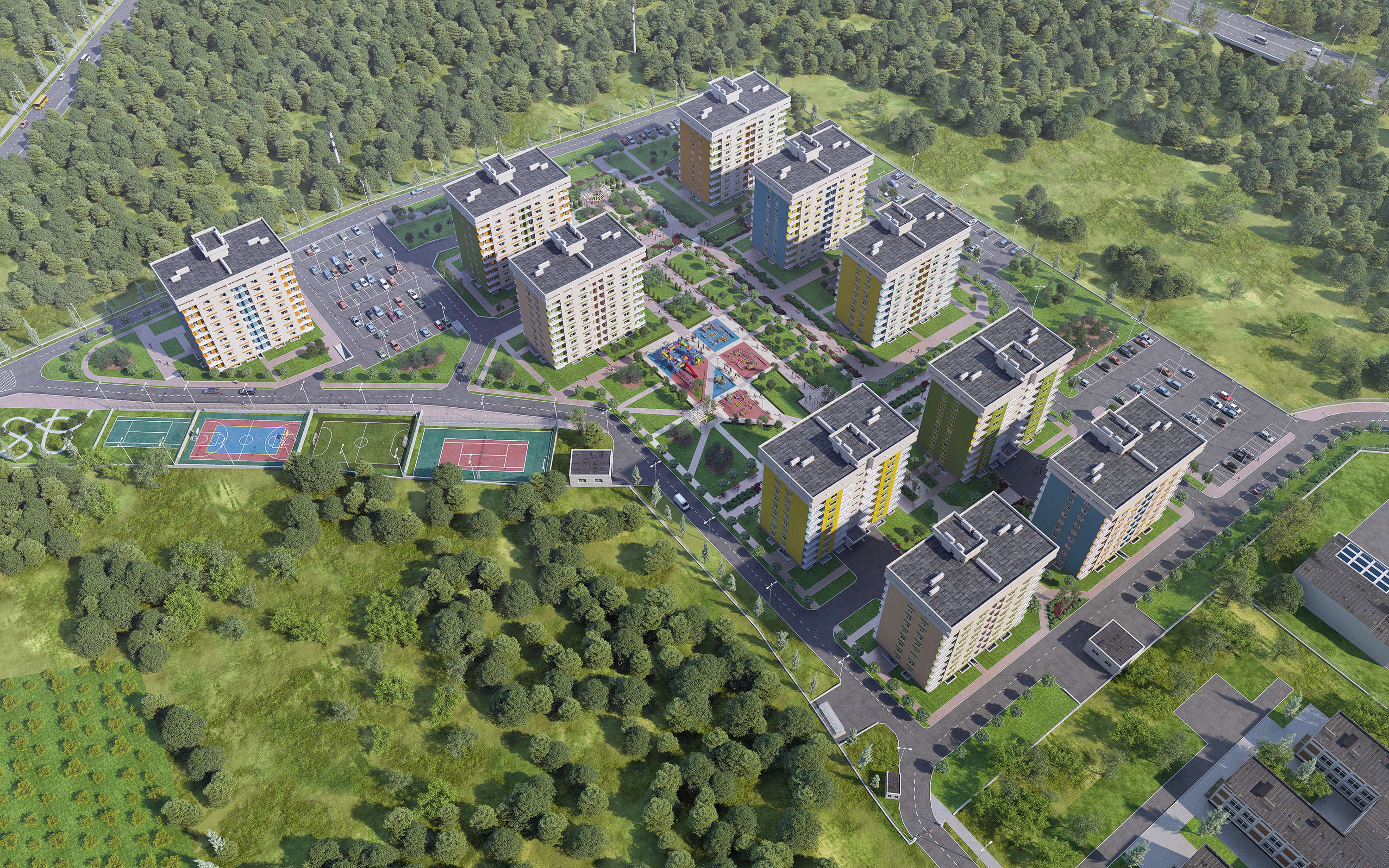 Residential complex "First quarter" in 3d max corona render image