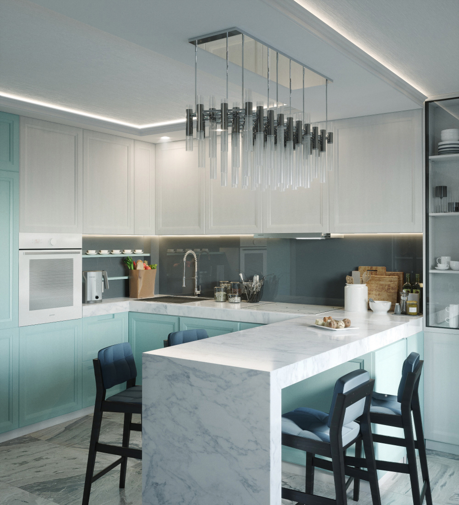 imagen de interior de cocina en 3d max corona render