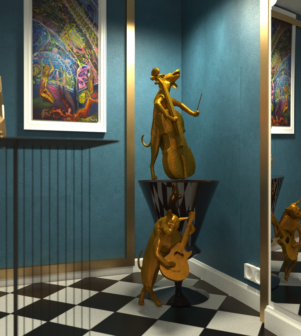 „Mademoiselle, Hund Band und Saraband“ in Cinema 4d corona render Bild