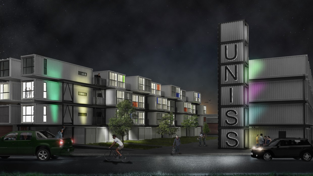 Campus dans la nuit dans Cinema 4d vray image