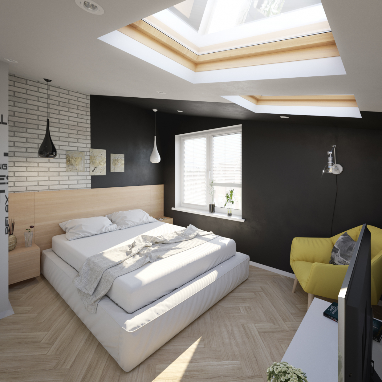 Visualization of theq bedroom in 3d max corona render image