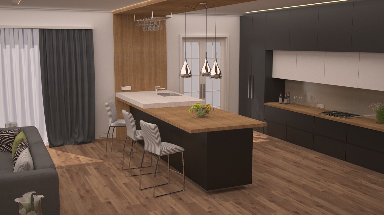 Cozinha combinada com sala de estar em 3d max vray 3.0 imagem