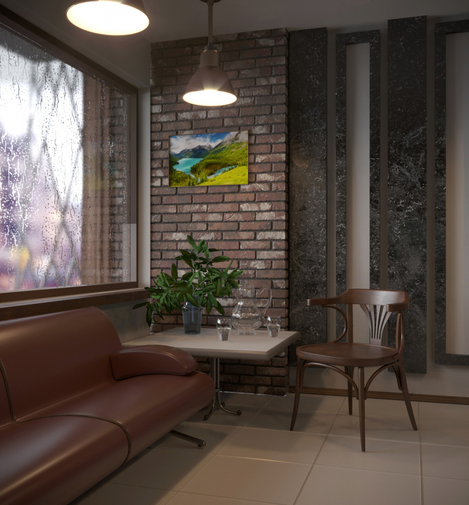 Rainy day in cafe в 3d max corona render изображение