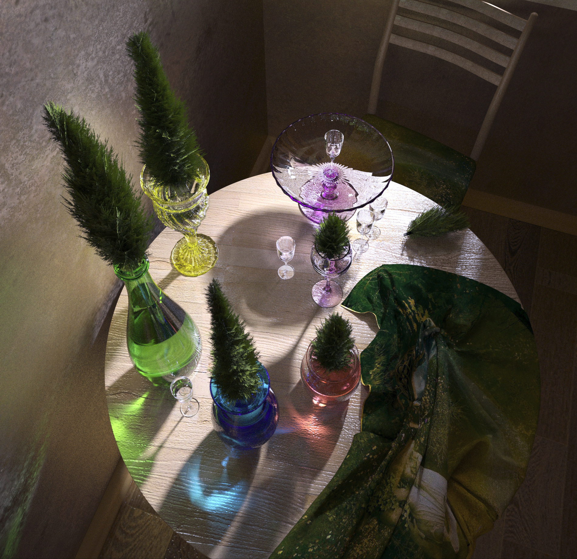 Glass and cypress trees. in 3d max corona render image