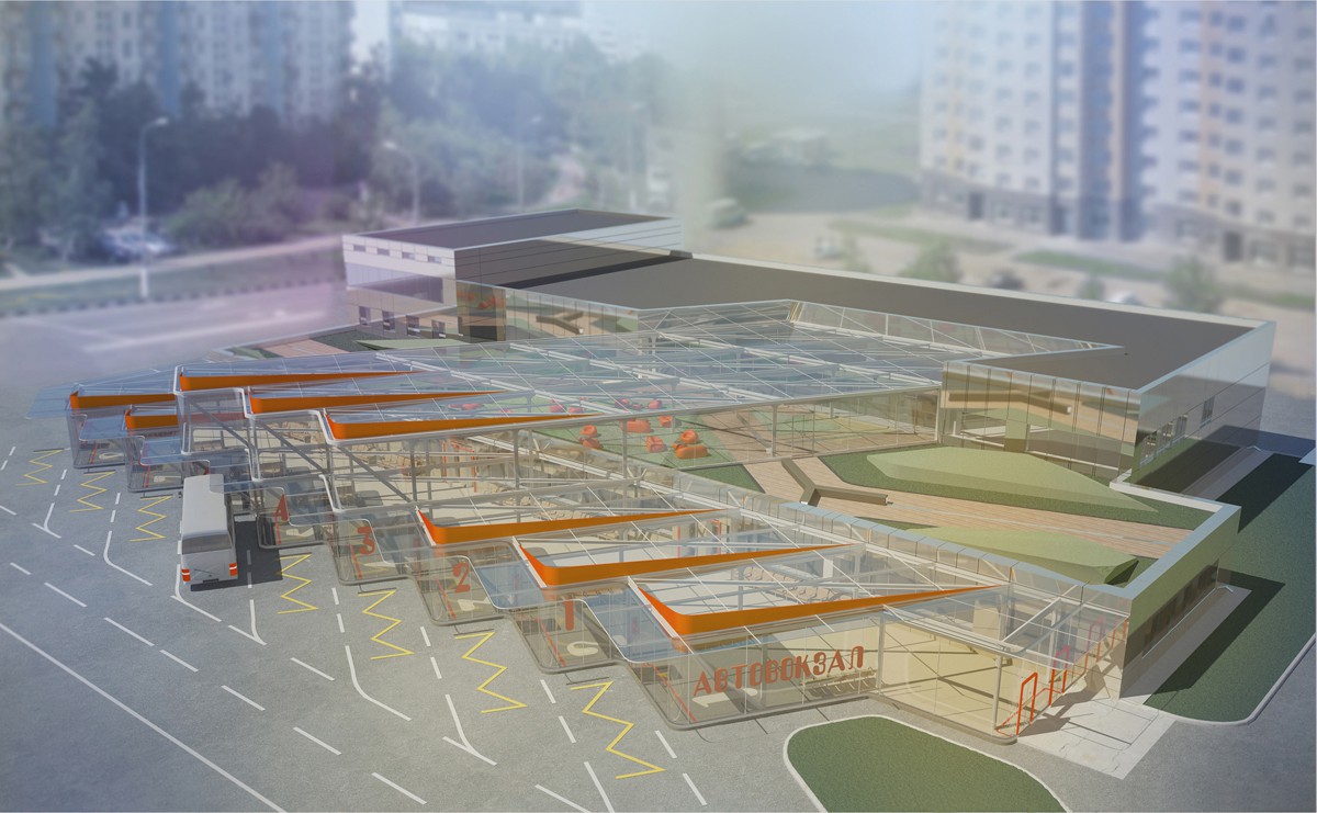 L'esterno della stazione degli autobus a Krasnoyarsk in 3d max vray immagine