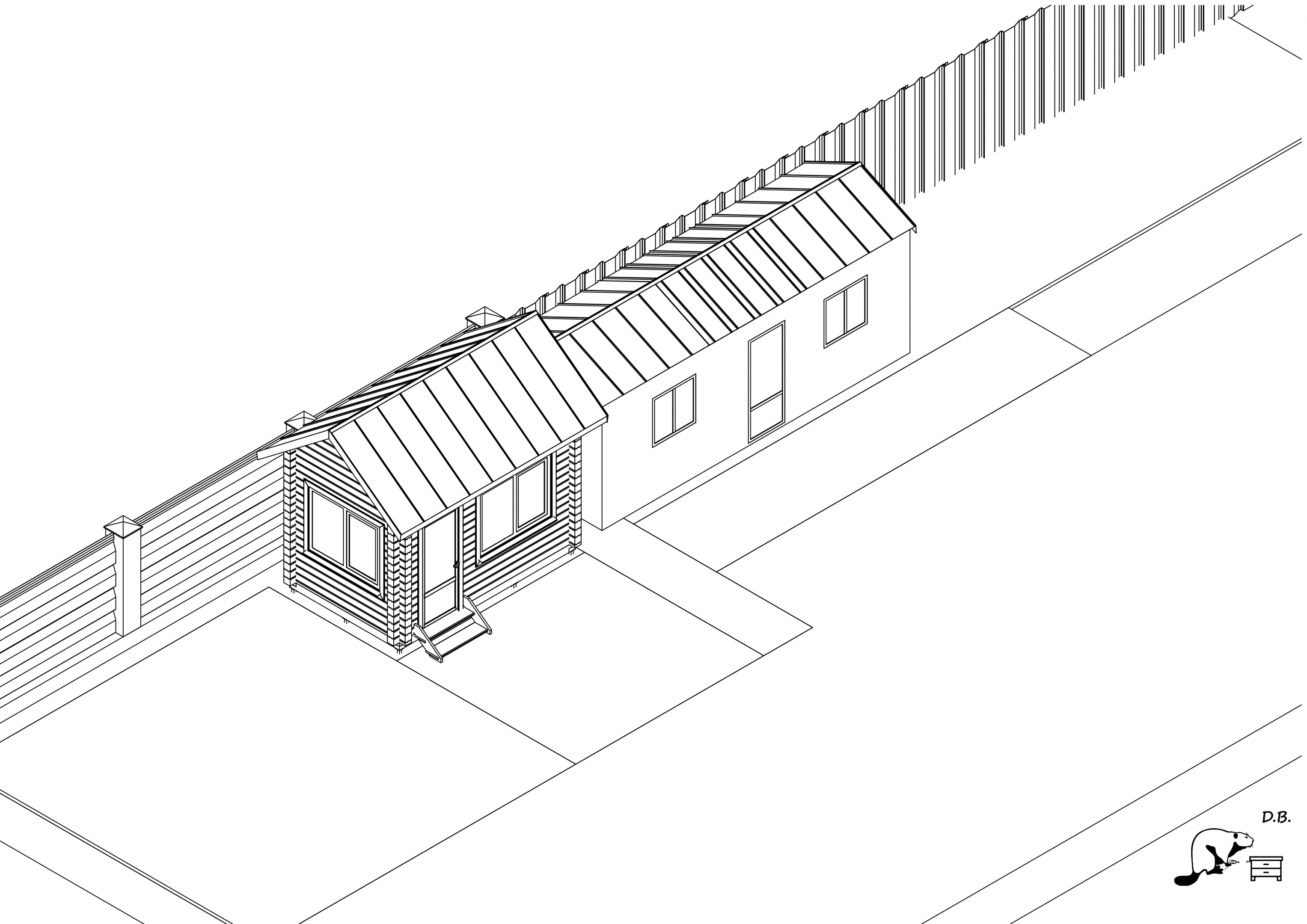 Casa no centro do jardim h3.9x4x2.5 m em 3d max corona render imagem