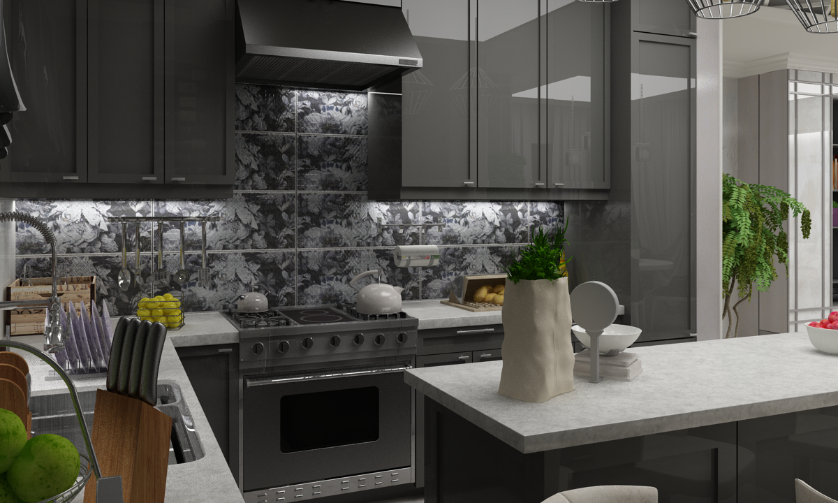 Kitchen-living room in Neoclassic style in 3d max vray 3.0 image