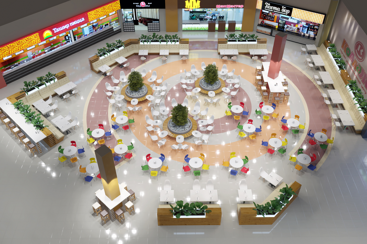 Foodcourt nel centro commerciale "Kollaz" in 3d max corona render immagine