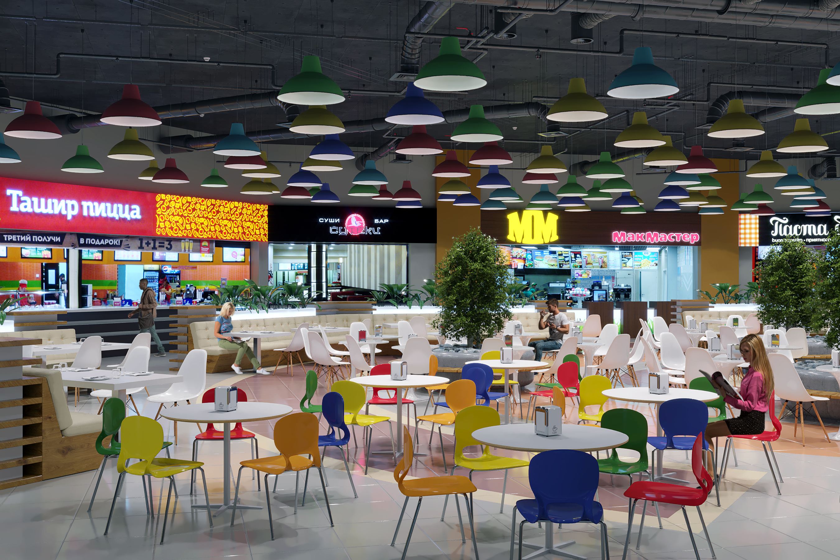 Foodcourt nel centro commerciale "Kollaz" in 3d max corona render immagine