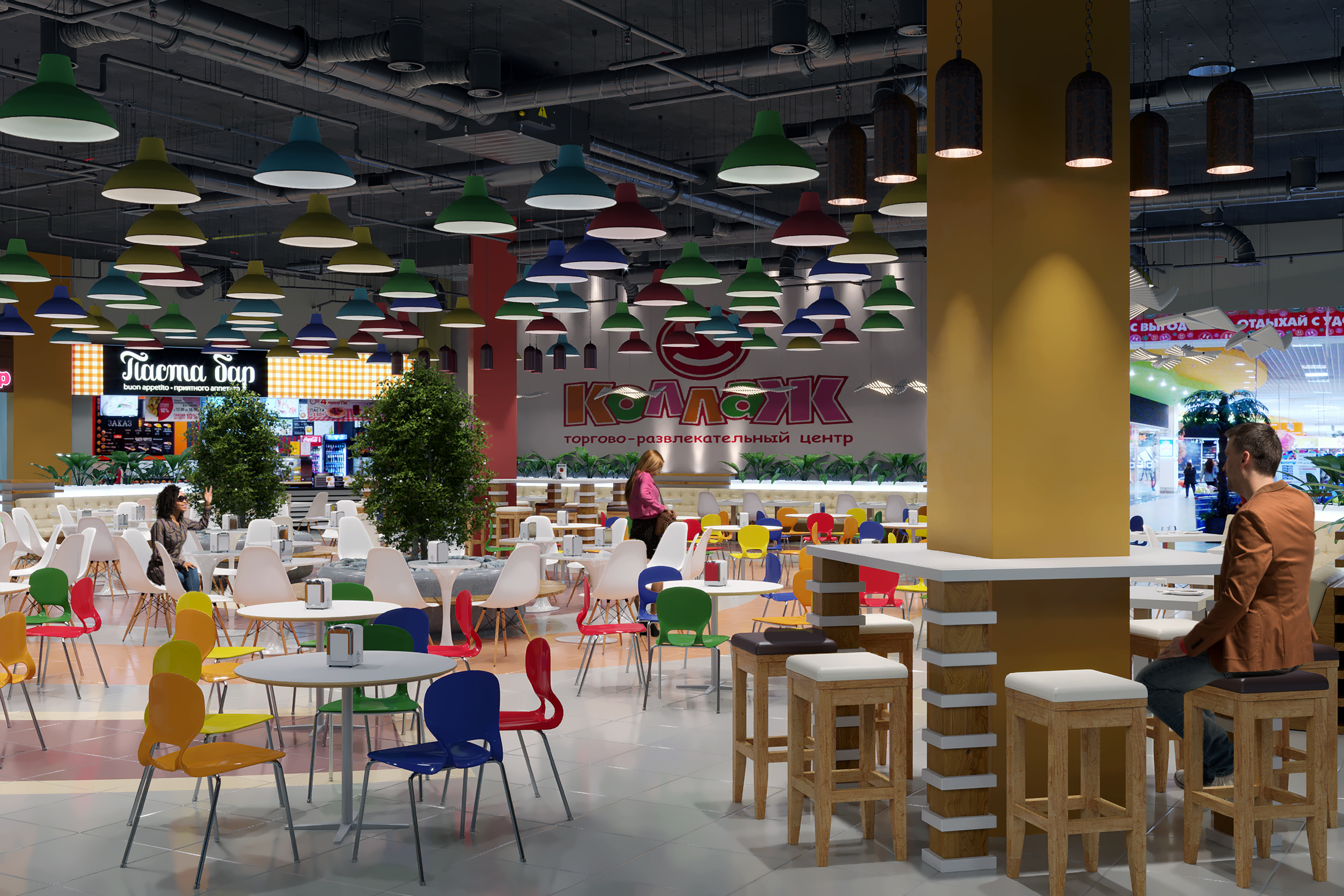 Foodcourt nel centro commerciale "Kollaz" in 3d max corona render immagine