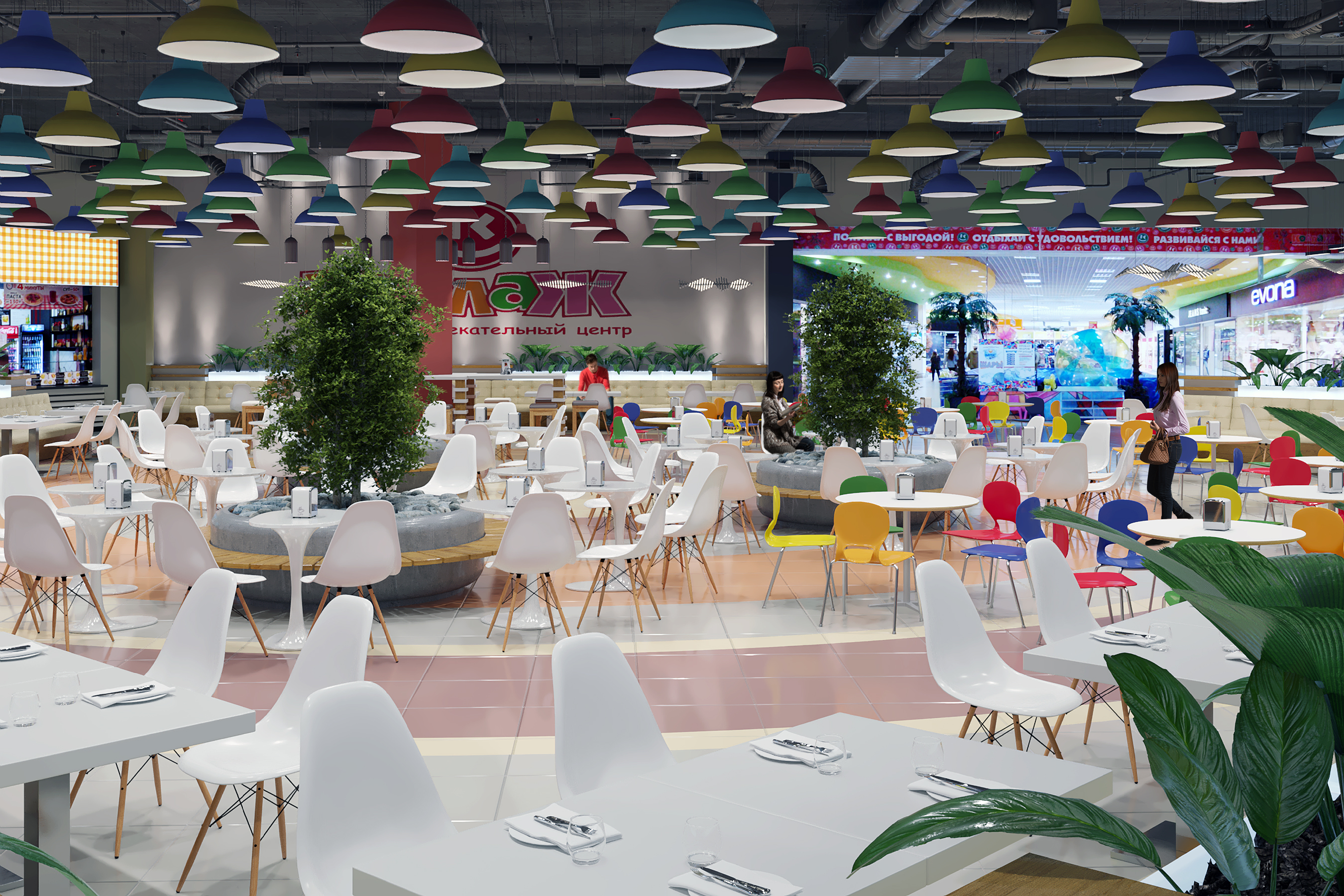 Foodcourt nel centro commerciale "Kollaz" in 3d max corona render immagine